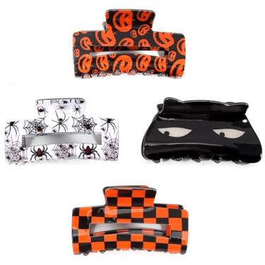 Imagem de Clipes de cabelo de Halloween para mulheres, meninas, abóbora, teia de aranha e gato, presilhas de cabelo fofas de outono laranja treliça de banana acessórios de cabelo antiderrapantes prendedores de