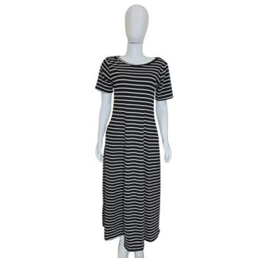 Imagem de Vestido longo com fenda na lateral - Neide modas, Listrado preto, Bran