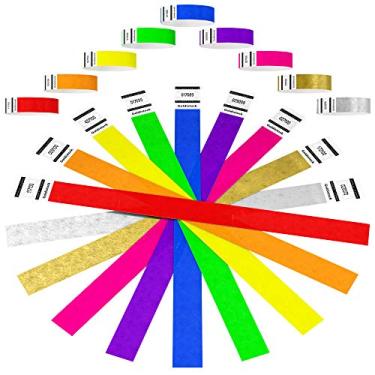 Imagem de Pulseiras de pulso Heavier Tyvek 7,5 mm - Goldistock Super Variety Pack - Faixas de braço de 0,9 cm - Verde, Azul, Vermelho, Laranja, Amarelo, Rosa, Roxo, Ouro e Prata - Pulseiras de festa estilo papel para eventos