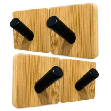 Imagem de Kit com 4 Ganchos de Parede Autoadesivos em Bambu e Ferro - Clink