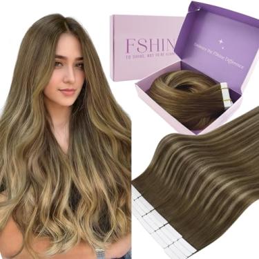 Imagem de Fshine Fita em extensão cabelo humano balayage chocolate marrom a caramelo loiro 20 peças 30 g sem costura invisível extensões retas fita curta para mães de 30 cm, para mulheres, senhoras e meninas