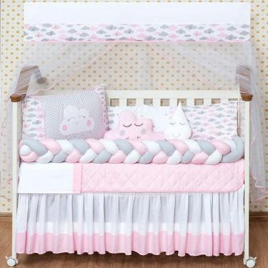 Imagem de Kit Trança Berço Para Menina 12 Peças Nuvem Com Saia Rosa