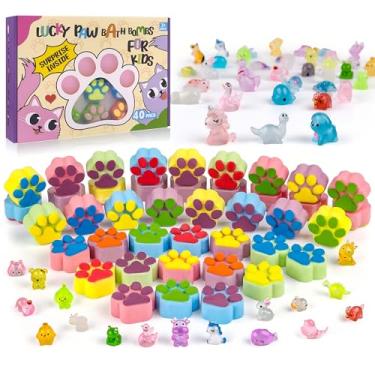 Imagem de Bombas de banho para crianças com surpresa dentro, pacote com 40 números grandes, conjunto de presente em formato de pata, banho de espuma orgânico natural para meninas e meninos com brinquedos de