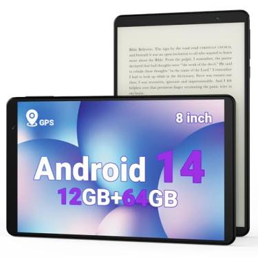 Imagem de Tablet de 8 polegadas, Android 14 com GPS integrado, E-Reader, 12 GB RAM 64 GB ROM (expansão de 1 TB), câmera de 8 MP, processador de 2,0 GHz, 2,4 GHz e 5 GHz Wi-Fi/BT5.0, tablets N8 com tela FHD para