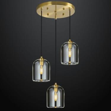 Imagem de LBSQJ Luzes pendentes douradas modernas cozinha ilha lustre de teto interior cristal pendurado luminárias para sala de jantar cozinha sala de estar quarto (3 luzes)