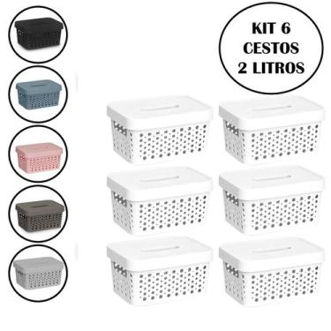 Imagem de Kit 6 Cestos Organizador Com Tampa 2 Litros Multiuso - Usual Utilidade