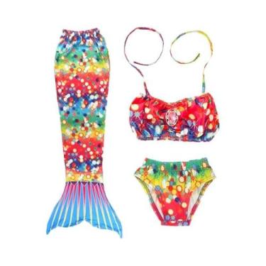 Imagem de Maiô Cosplay De Sereia Arco-íris Para Meninas, 3 Peças, Traje De Banho