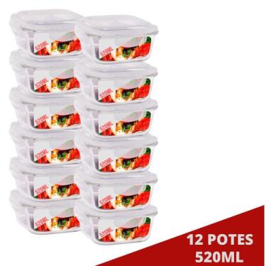 Imagem de 12 Pote de Vidro Hermetico Quadradao 520ML Marmita Forno Airfryer - QU