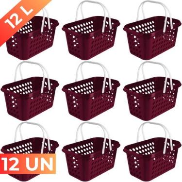 Imagem de Kit 9 Cesta Cestinha Plástica Supermercado Compras 3L c/ Alça Resisten