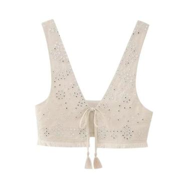 Imagem de Colete Feminino Y2K Bordado - Sem Mangas, Decote V, Slim Fit e Franjas