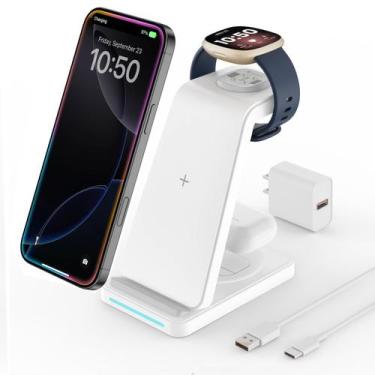 Imagem de Carregador sem fio JoyGeek 3 em 1 para Fitbit Versa 4/3 e Pixel