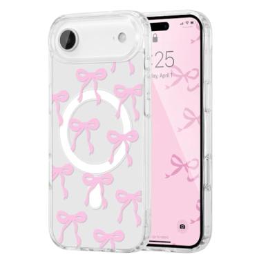 Imagem de UEEBAI Capa magnética para iPhone New Air, capa de arco compatível com MagSafe, fita fina transparente sem fio, estética, capa protetora antiamarelamento à prova de choque para mulheres e meninas