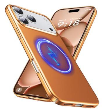 Imagem de GRECAZO Capa magnética ultrafina fosca projetada para 17 Pro Max 17.5 cm (2025) fina minimalista leve fosca rígida PC compatível com capa protetora MagSafe capa amortecedora laranja