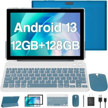 Imagem de Tablet Android 13 de 10 polegadas, 12 GB de RAM, 128 GB ROM/1 TB expansível, tablets 2 em 1 com teclado e mouse Stylus, processador quad-core 2.0 GHz, tela sensível ao toque 1280 x 800 IPS HD, 5G WiFi