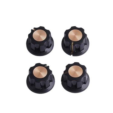 Imagem de Metallor Mini botões de controle de potenciômetro de violão, botões de tom de volume, botão de pedal de efeito 6 mm, eixo preto com tampa dourada para baixo ou pedais de efeito e amplificadores