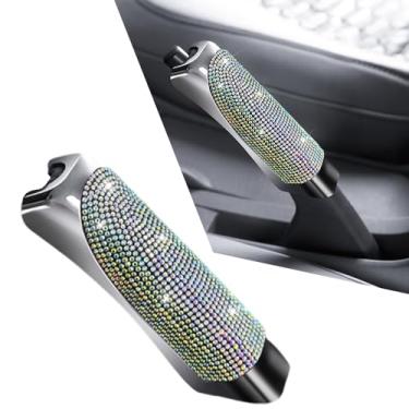 Imagem de MINGZAIQIPEI Capa de freio de mão de engrenagem de mudança de carro cravejada de diamante brilhante, alça de tração de concha de freio de mão, capa protetora de freio de mão de strass, universal para