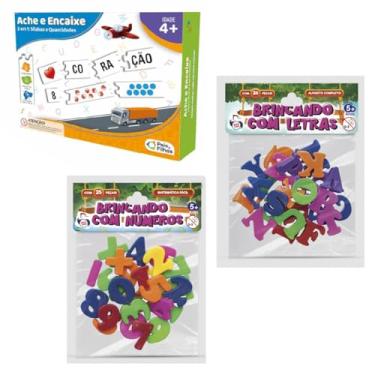Imagem de Jogos Didaticos Infantil Crianças em Fase de Alfabetização Ache Encaixe Letras Numeros