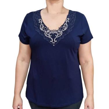 Imagem de Blusa Feminina MC R &amp; C Rendas e Pedrarias Plus Size