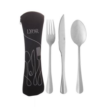 Imagem de Estojo de Neoprene com 3 Talheres Positano de Aço Inox - Lyor