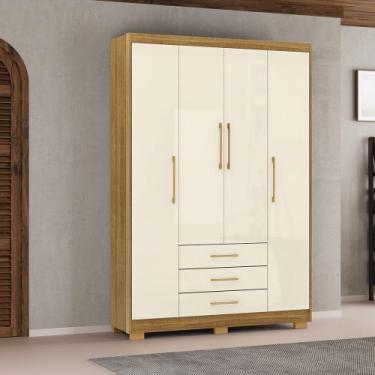 Imagem de Guarda Roupa Solteiro Linna 150cm 4 Portas de Bater 3 Gavetas Nature/O