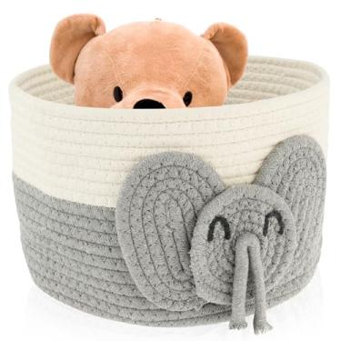 Imagem de Cesta de corda de algodão para elefantes, cesto de roupa suja fofo para bebês, cesta de armazenamento de brinquedos, organizador de fraldas, organizador de quarto para seu bebê(s)