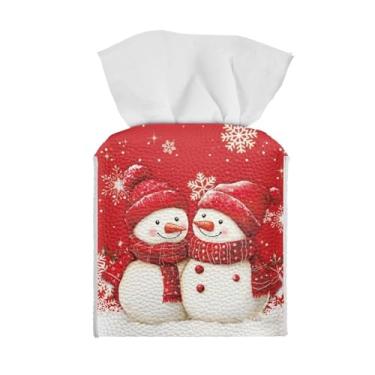 Imagem de Sellikakes Lindo lenço de chapéu vermelho 2 capa quadrada de caixa de lenços de neve para banheiro com cinto inferior, organizador de papel facial de guardanapo em cubo, organizador decorativo de