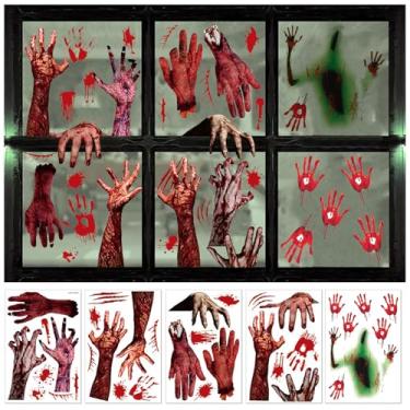 Imagem de Adesivos de janela de Halloween, 5 folhas de adesivos de impressão à mão ensanguentados, decorações assustadoras, decalques de Halloween para janelas, portas, paredes, pisos, vidro, banheiro