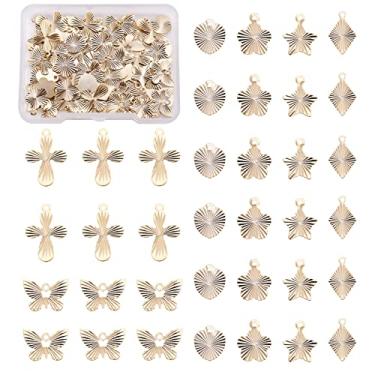 Imagem de Spritewelry 84 peças, pingentes cruzados, banhado a ouro 24K, pingentes de borboleta de latão, pingentes de coração em branco, 6 estilos para o dia das mães, joias, artesanato, colar, brincos