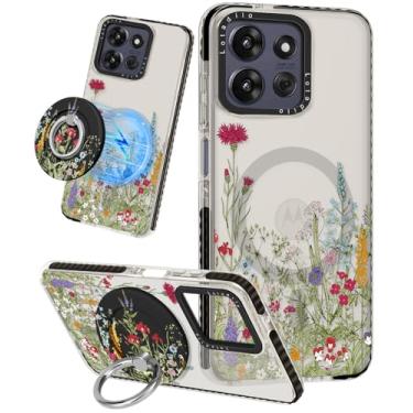 Imagem de Lotadilo Linda capa para Moto G Power/Play 5G 2025 para mulheres e meninas - Design floral selvagem engraçado compatível com suporte de anel Magsafe, suporte magnético, capas de telefone de TPU da