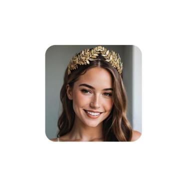 Imagem de Bandana SWEETV Goddess Crown Bridal Leaf Tiara Gold para mulher