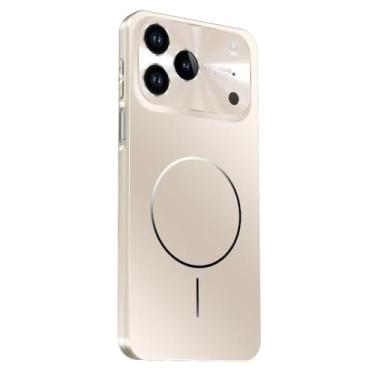 Imagem de FWYANZH Capa magnética para iPhone 17 Pro Max/17 Pro/Air/17, capa de proteção de lente completa à prova de choque PC capa de carregamento sem fio fina, dourada, 17 Pro Max