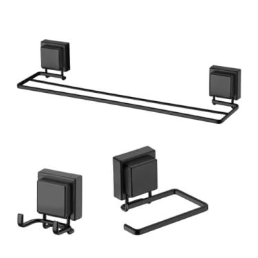 Imagem de kit lavabo banheiro preto fosco ventosa 03 peças Future Porta toalha duplo, papeleira, cabide