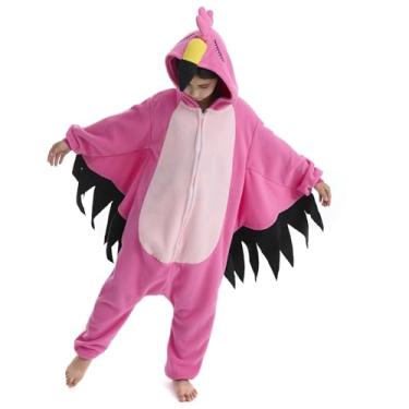 Imagem de OGU' DEAL Fantasia de flamingo rosa para crianças, fantasia de Halloween para meninas, pijama de uma peça divertida, fantasia de Natal de Halloween, rosa, 3-4 Anos