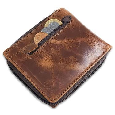 Imagem de Carteira Com Zíper Masculina Couro Antifurto Proteção Rfid
