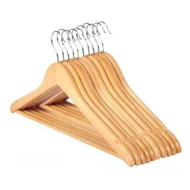 Imagem de Kit 6X Cabides De Madeira Verniz Marfim Adulto Roupa