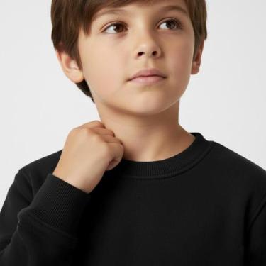 Imagem de Blusa Moletom Infantil Flanelado Preto Punho Basico 4 A 8 anos Dia a D