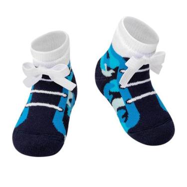 Imagem de Meia Puket Recém Nascido RN Tênis Aplique Azul, Azul, 9- 12 M