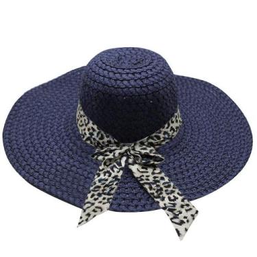 Imagem de Chapéu de palha grande feminino com estampa de leopardo Sun Floppy Wid