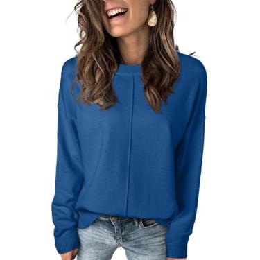 Imagem de Suéter feminino EVALESS 2024 Outono Inverno de manga comprida Bluing S