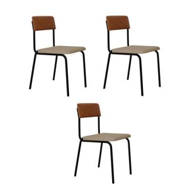 Imagem de Conjunto 3 Cadeiras de Jantar Fit Tecido Mesclado Est.Preta - Metalig