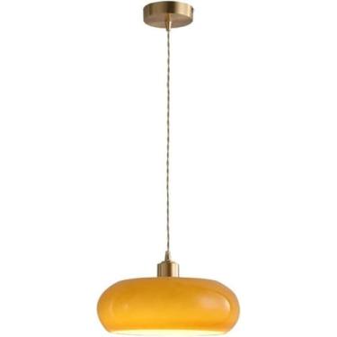 Imagem de Lustre Laranja Vidro Pendente Luminária Moderna Vidro Leite Pendente Iluminação para Ilha de Cozinha Nordic V-intage Ouro Grande Tambor Lustre para Sala de Jantar Quarto Restaurante Bar, Lar