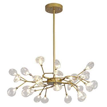 Imagem de Lustre nórdico moderno Firefly Sputnik com 30 luzes LED pendentes e cúpula de vidro ajustável para sala de estar e abajur de vidro transparente