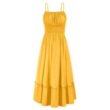 Imagem de Vestido longo GRACE KARIN sem mangas com babados de verão, amarelo cam