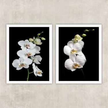 Imagem de Kit 2 Quadros Fotografia Orquídeas Brancas 33X24Cm - Quadros On-Line