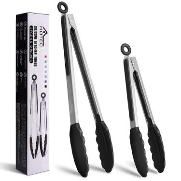 Imagem de Pinças de cozinha HOTEC Premium em aço inoxidável com pontas de silico