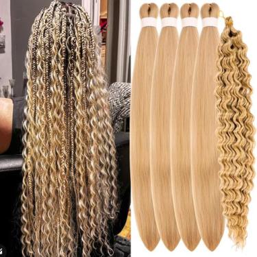 Imagem de Cabelo loiro trançado pré-esticado, champanhe, cabelo boho loiro para 