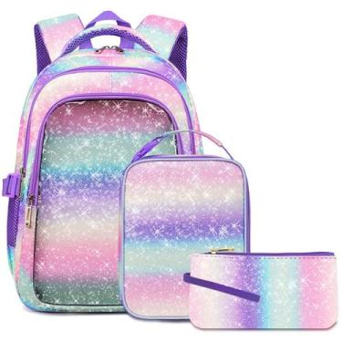 Imagem de Mochila Ebibag Mermaid Gradient Glitter 38 cm com lancheira