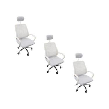 Imagem de Kit 3 Cadeiras Escritório Diretor Mesh Encosto Branco + E-book - Ofici
