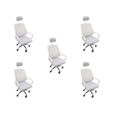 Imagem de Kit 5 Cadeiras Escritório Diretor Mesh Encosto Branco + E-book - Ofici
