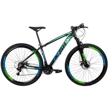 Imagem de Bicicleta Aro 29 KSW XLT Color 27v 1.0 Freio Hidraulico Câmbios Shimano Alivio Cubo K7 Suspensão C/Trava - Verde/Azul 17